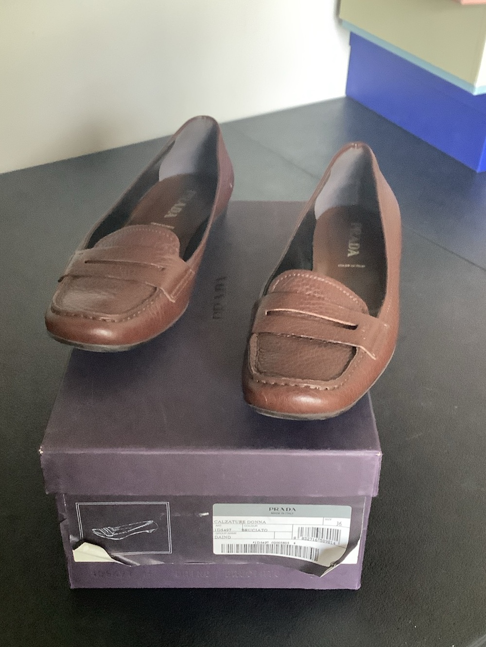 Prada Brown Leather Penny Loafers for Women